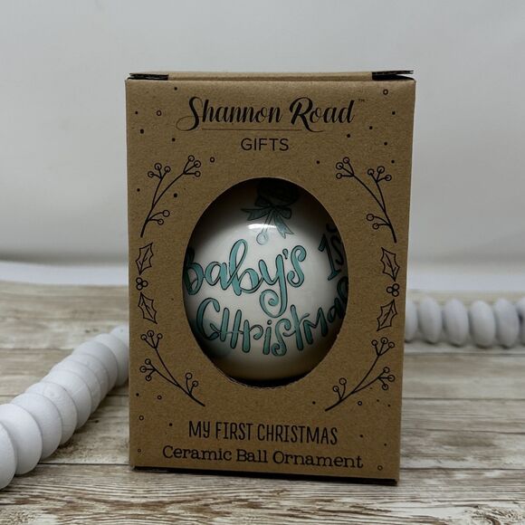 Baby Boy's 1st Christmas Ceramic Ball Ornament Blue and White Handpainted - Picture 4 of 7